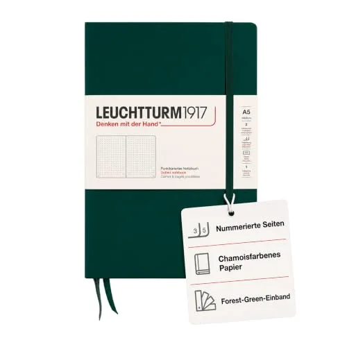 LEUCHTTURM1917 - Notebook Hardcover Medium A5-251 Numbered Pages for Writing and Journaling (Forest Green, Dotted)