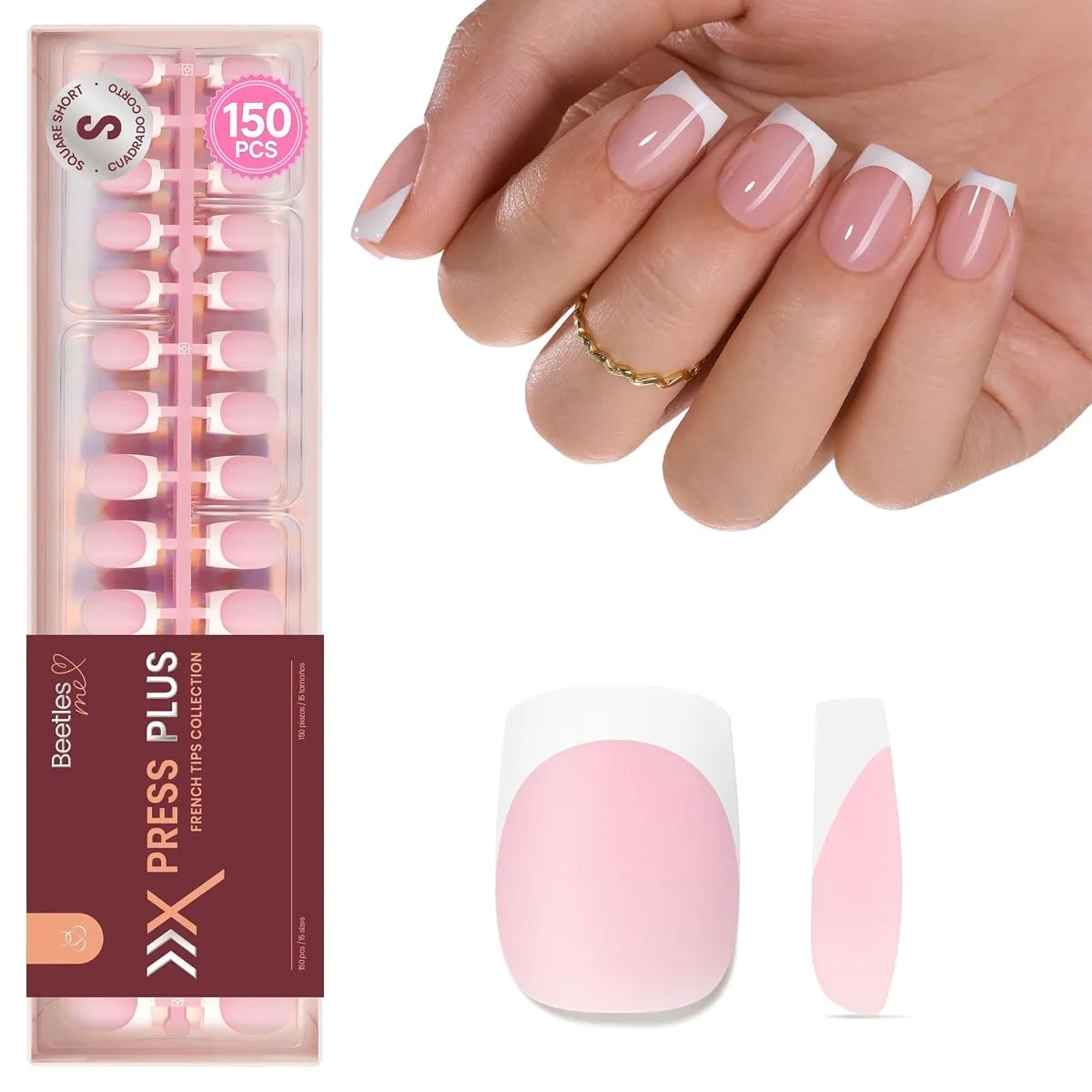 Beetles French Tip Press-On Nails (Short Square, 150 pcs)